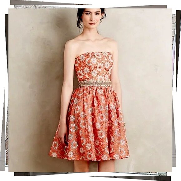 Coral & White, Floral Embroidered Lace, Strapless Dress (4) by Rachel Antonoff - Picture 1 of 6